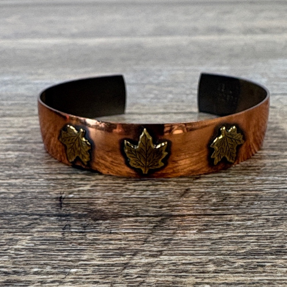 🍁 Vintage Solid Copper Leaf Cuff Bracelet | Handcrafted Artisan Jewelry